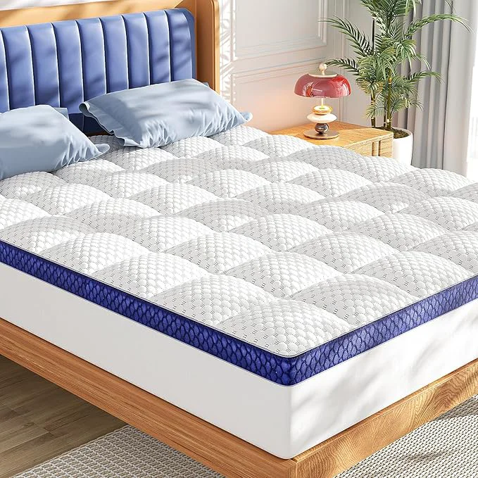 Organic BEDELITE Twin Mattress Topper 3 Inch Thick Mattress Pad Plush Pillow Top Bed Secure
