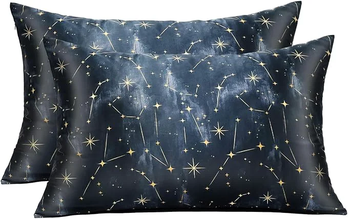 High-Quality MANSPHIL 2 Pack Silk Pillowcase Queen Black Stars Pattern 6A Grade 22 Momme Innovative