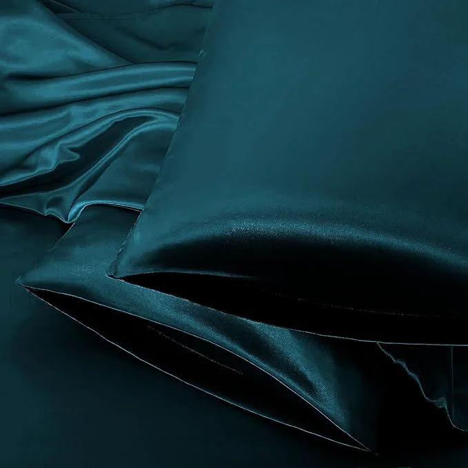 Premium Material Aormenzy Satin Pillow Cases for Women Standard Size Set of 2 Dark Teal Satin Pure