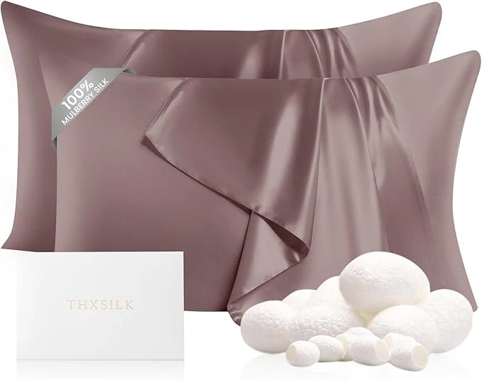 Expertly Made THXSILK Set of 2 22mm Pure Mulberry 6A Silk Pillowcases Superior