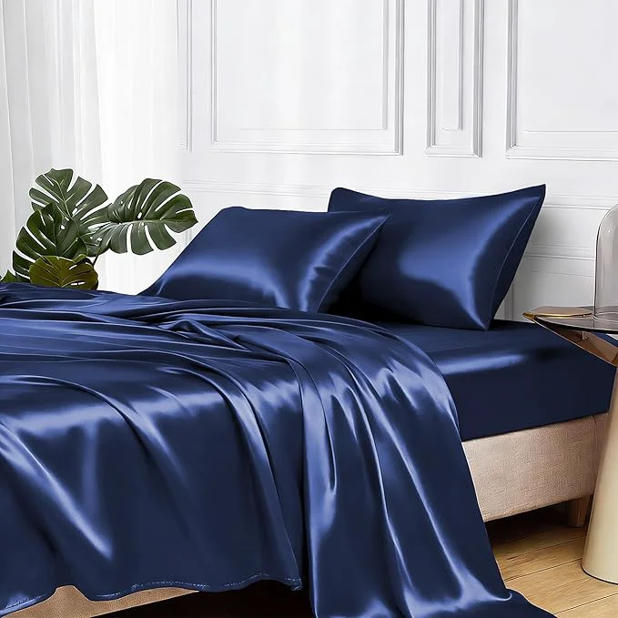Reusable MR HM Satin Bed Sheets Queen Size Sheets Set Lightweight