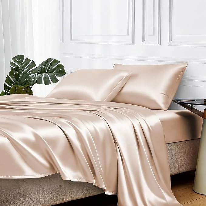 Official MR HM Satin Bed Sheets King Size Sheets Set Secure