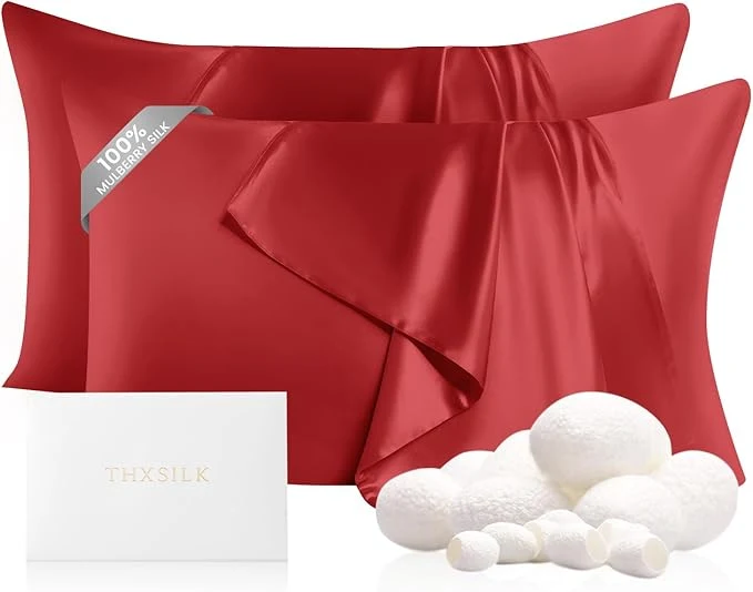 Premium THXSILK Set of 2 Pure Mulberry Silk Pillowcases Optimized