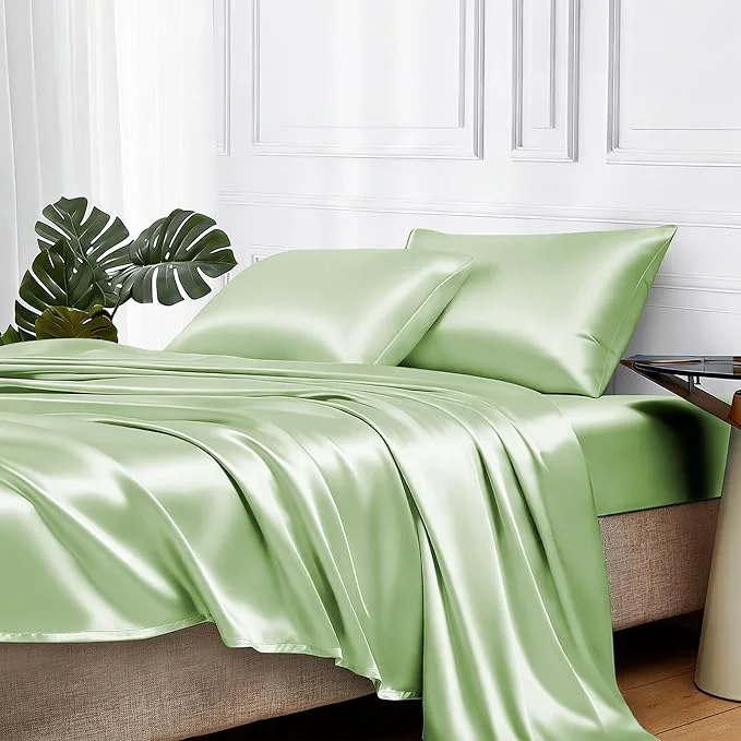 Responsible MR HM Satin Bed Sheets with Elastic Corner Straps Full Size Sheets Set Smooth
