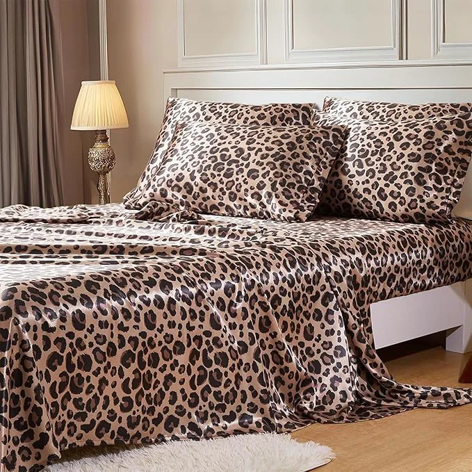 Authentic MR HM Satin Bed Sheets with Elastic Corner Straps Full Size Sheets Set Trendy