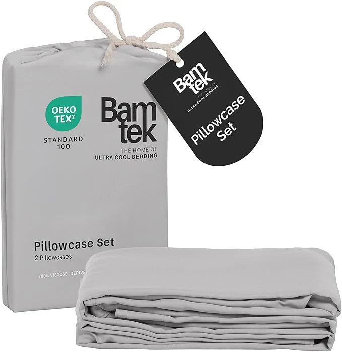Enhanced Pillow Cases Queen Size Set of 2 Pillowcases Viscose from Bamboo Cooling Solid