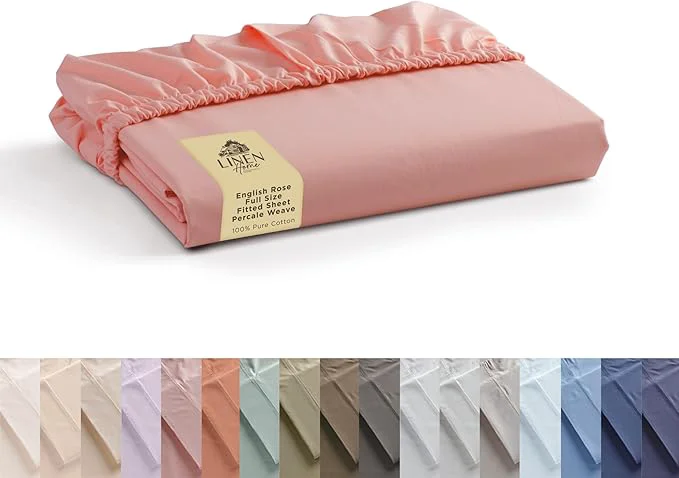 Advanced Linen Home Cotton Percale Weave Fitted Sheet Full Size English Rose User-Friendly