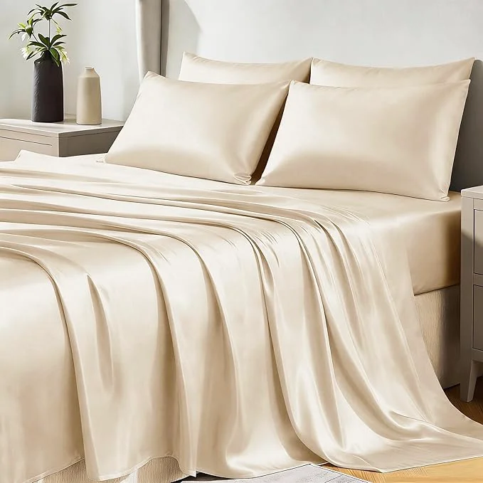 Selected CozyLux Satin Sheets Queen Size Bed Set Relaxed