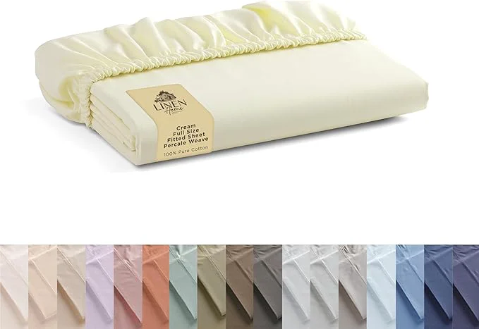 Unique Linen Home Cotton Percale Weave Fitted Sheet Full Size 1 Deep Pocket Recyclable