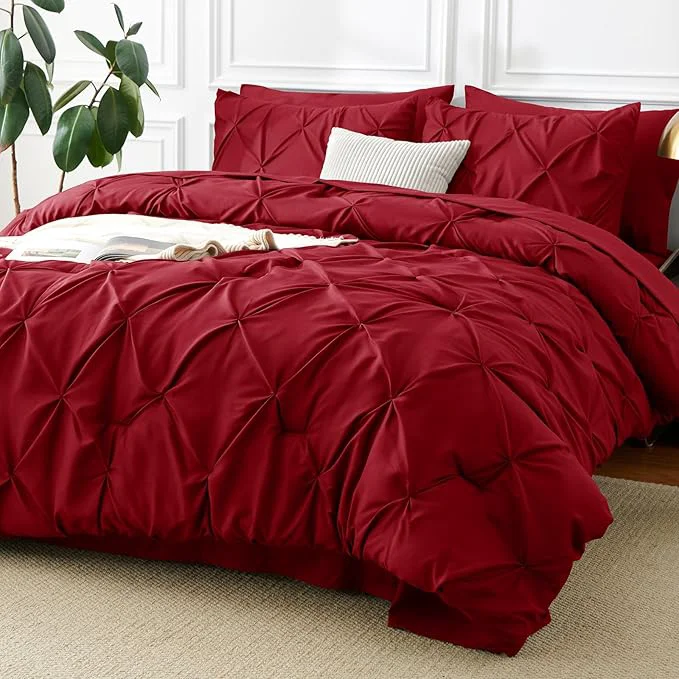 Outstanding CozyLux Full Size Comforter Sets Dark Red 7 Pieces Pintuck Bed in A Bag Red Exclusive