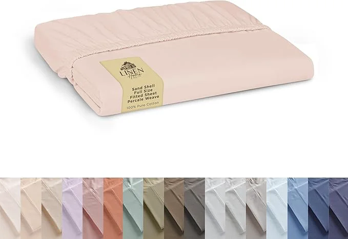 Innovative Linen Home Cotton Percale Weave Fitted Sheet Full Size Sand Shell Efficient