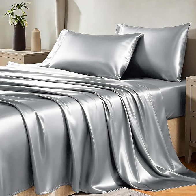 Optimized CozyLux Satin Sheets King Size Sheet Set Excellent
