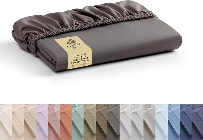 Lightweight Linen Home Cotton Percale Twin Fitted Sheet Modern