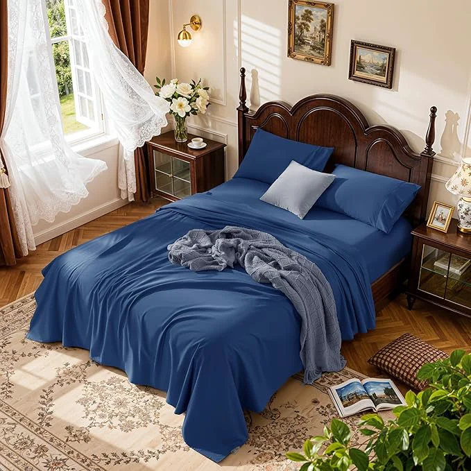 Trendy LBRO2M 1000 Thread Count Cotton Sheets Set Queen Size Bed Sheet 4 Piece Reliable