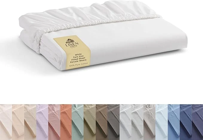 Powerful Linen Home Cotton Percale Weave Fitted Sheet Twin Size 1 Deep Pocket Recyclable