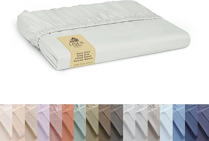 Functional Linen Home Cotton Percale Weave Fitted Sheet King Size Dove Grey Fine Crafted
