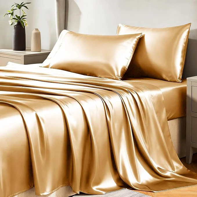 Safe CozyLux Satin Sheets Queen Size Bed Set High-End