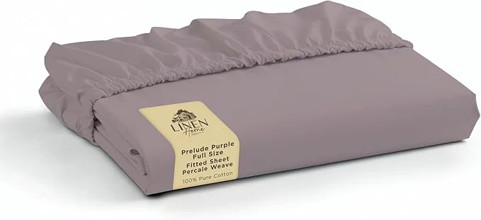 Comfortable Linen Home Cotton Percale Weave Fitted Sheet Full Size Prelude Purple Functional