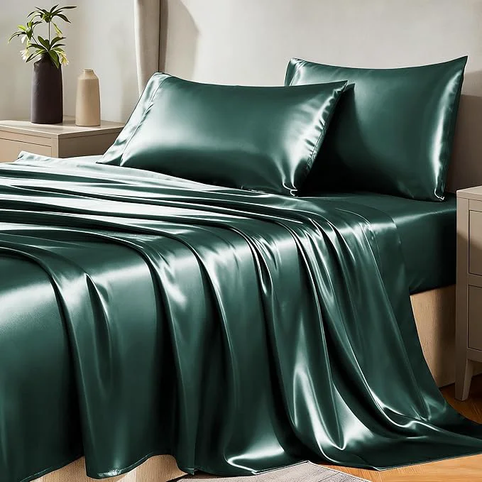 Eco-Friendly CozyLux Satin Sheets King Size Sheet Set Crafted