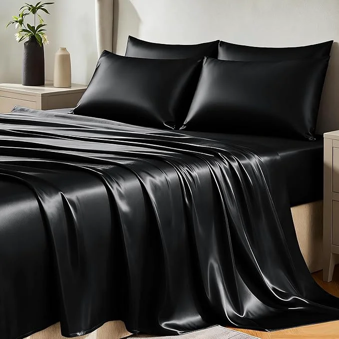 Certified CozyLux Satin Sheets Queen Size Bed Set Smooth