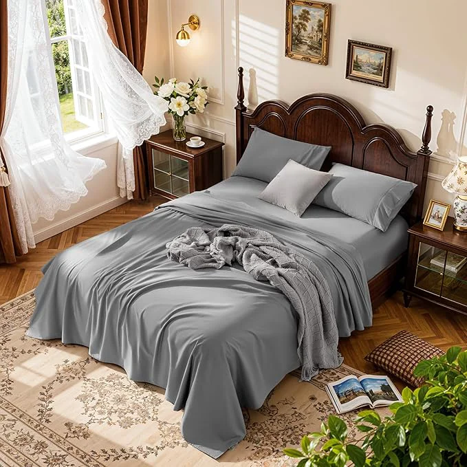 Trendy LBRO2M Cotton Sheets Set Deep Pocket 19 1000 Thread Count Full Size 4 User-Friendly