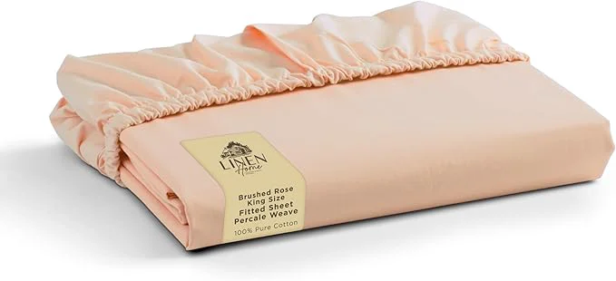Fast Linen Home Cotton Percale Weave Fitted Sheet King Size Brushed Rose Efficient