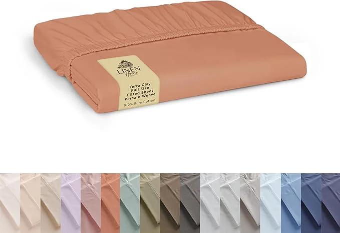 Professional Linen Home Cotton Percale Weave Fitted Sheet Full Size Tera Clay Premium Material