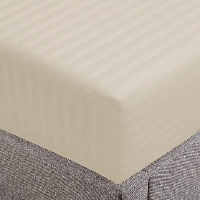 Premium Material Feather Stitch 1 Piece Fitted Sheet King Size Cotton Damask Sateen Weave Smart