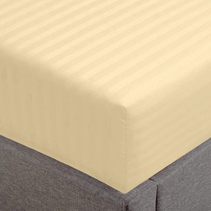 Practical Feather Stitch 1 Piece Fitted Sheet Twin Size Cotton Damask Sateen Weave Pure