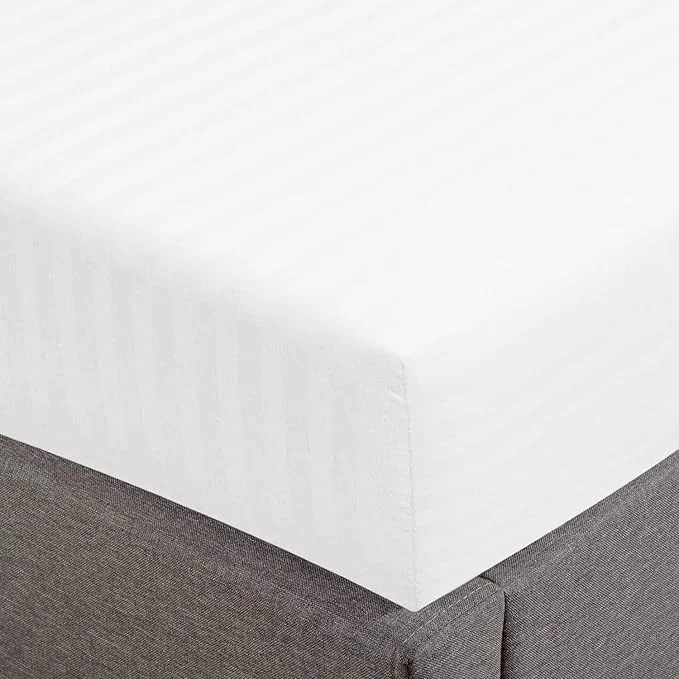 Exclusive Feather Stitch 1 Piece Fitted Sheet King Size Cotton Damask Sateen Weave High-Grade