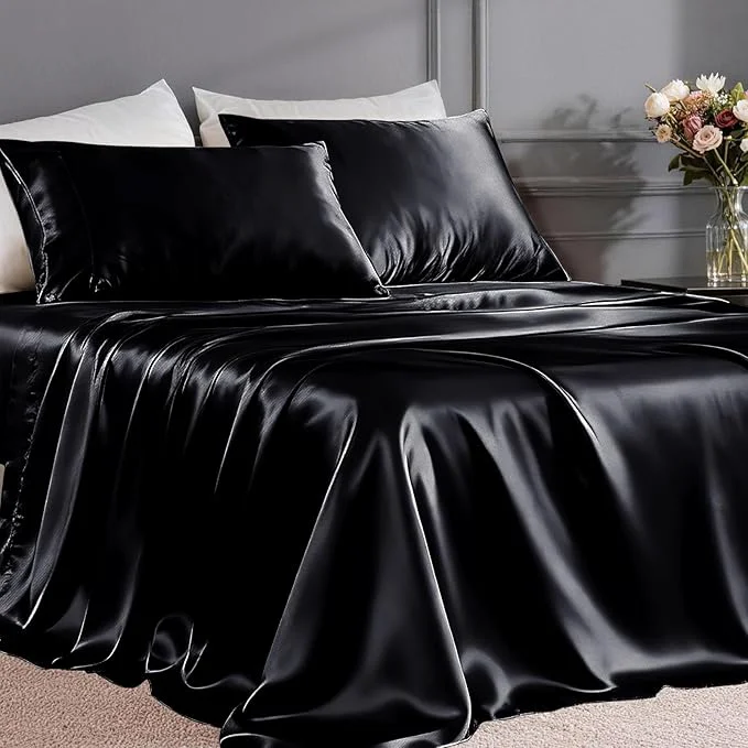 Outstanding FreshCulture Satin Sheets Queen Size Bed Set- 4 Piece Luxury Soft Silky Queen Superior