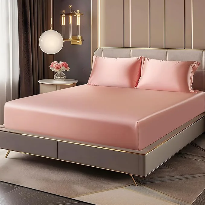 Versatile BEDELITE Satin Fitted Sheet and Pillowcase Set Luxury Soft Similar to Silk Practical