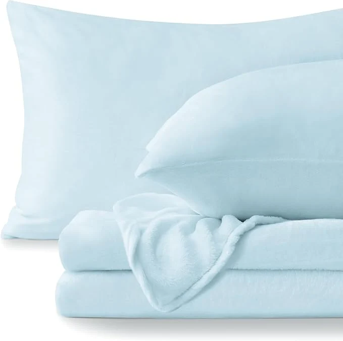 Premium BEDELITE Flannel Sheets Queen Size Blue Elegant