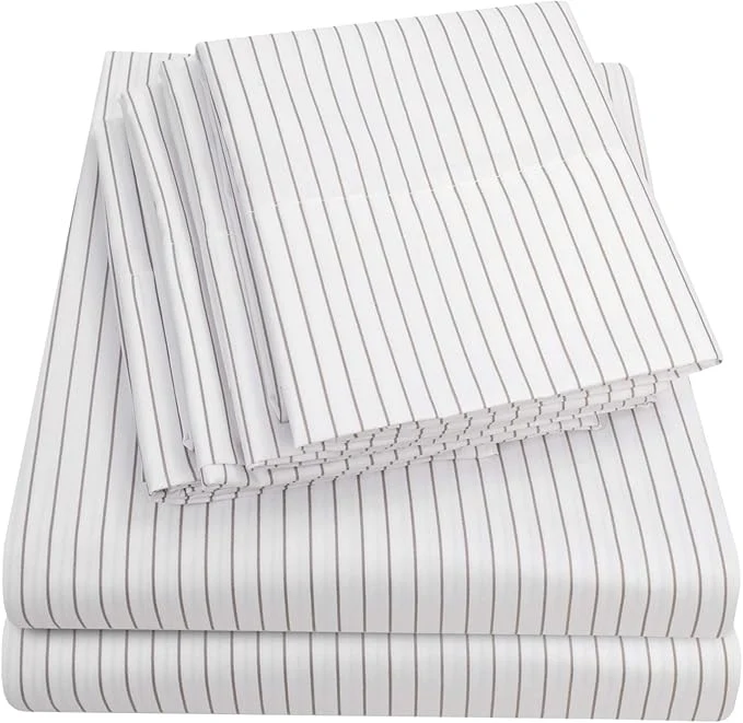 Luxury Queen Sheets Pinstripe White Easy-to-Use
