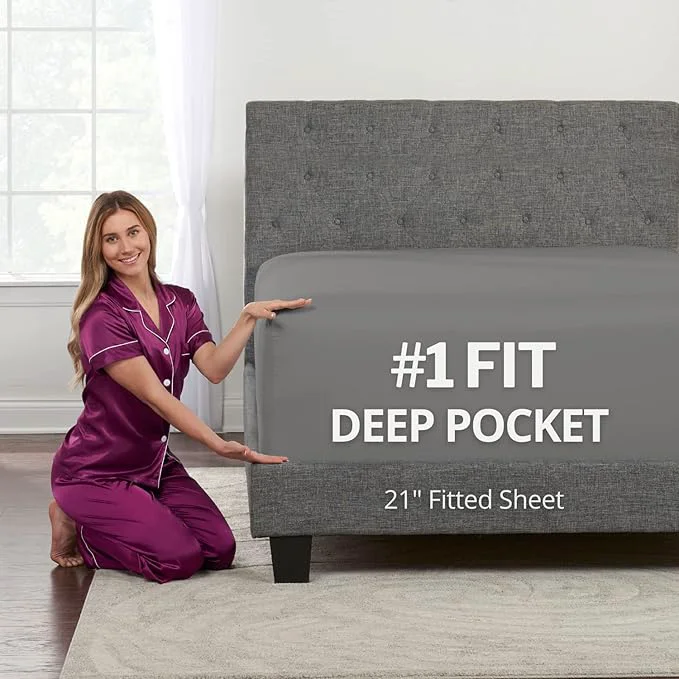 Classic DeaLuxe Cal King Fitted Sheet Only Deep Pocket – 17in – 21in Inch Extra Deep Stylish
