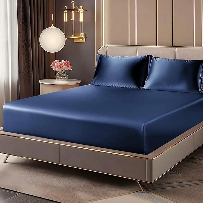 User-Friendly BEDELITE Satin Fitted Sheet and Pillowcases Set Luxury Soft Similar to Silk