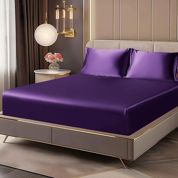 Top-Quality BEDELITE Satin Fitted Sheet and Pillowcases Set Luxury Soft Similar to Silk Elegant