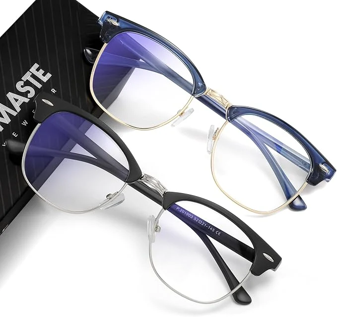 Organic Blue Light Blocking Glasses Vintage Half Frame UV Clear Lens Anti Eyestrain Exclusive