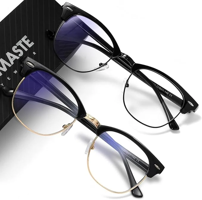 Innovative Blue Light Blocking Glasses Vintage Half Frame UV Clear Lens Anti Eyestrain Exceptional