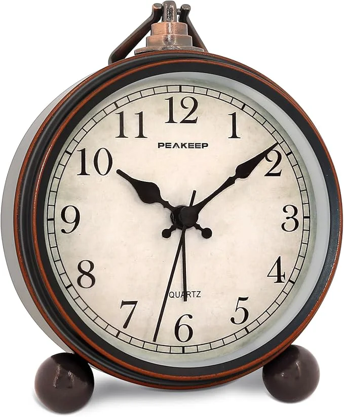 Authentic Peakeep 4 Small Battery Operated Antique Retro Analog Alarm Clock Superior