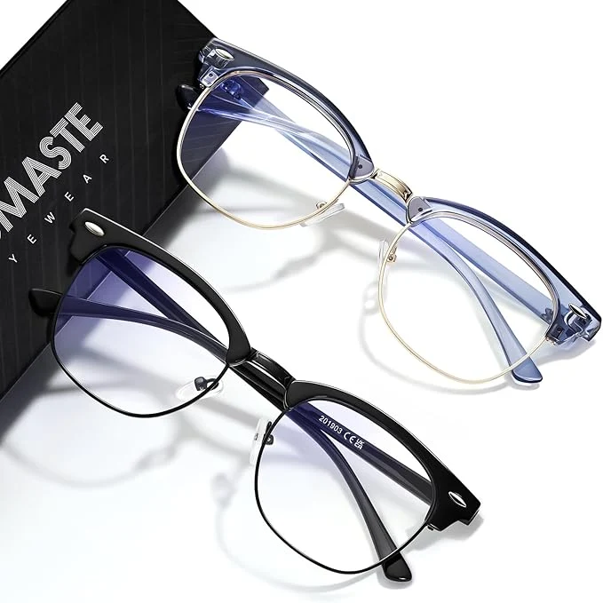 Refined Blue Light Blocking Glasses Vintage Half Frame UV Clear Lens Anti Eyestrain Contemporary