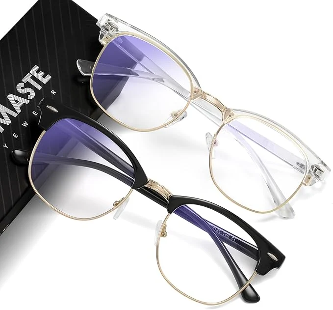 Top-Quality Blue Light Blocking Glasses Vintage Half Frame UV Clear Lens Anti Eyestrain Convenient