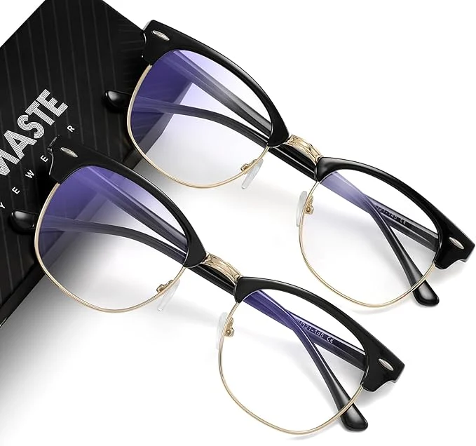 Natural Blue Light Blocking Glasses Vintage Half Frame UV Clear Lens Anti Eyestrain Sophisticated