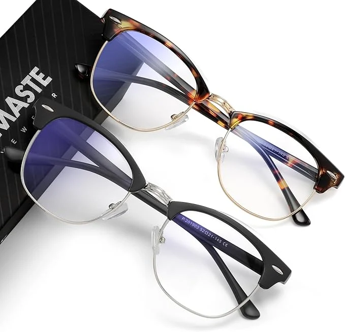 High-Performance Blue Light Blocking Glasses Vintage Half Frame UV Clear Lens Anti Eyestrain Modern