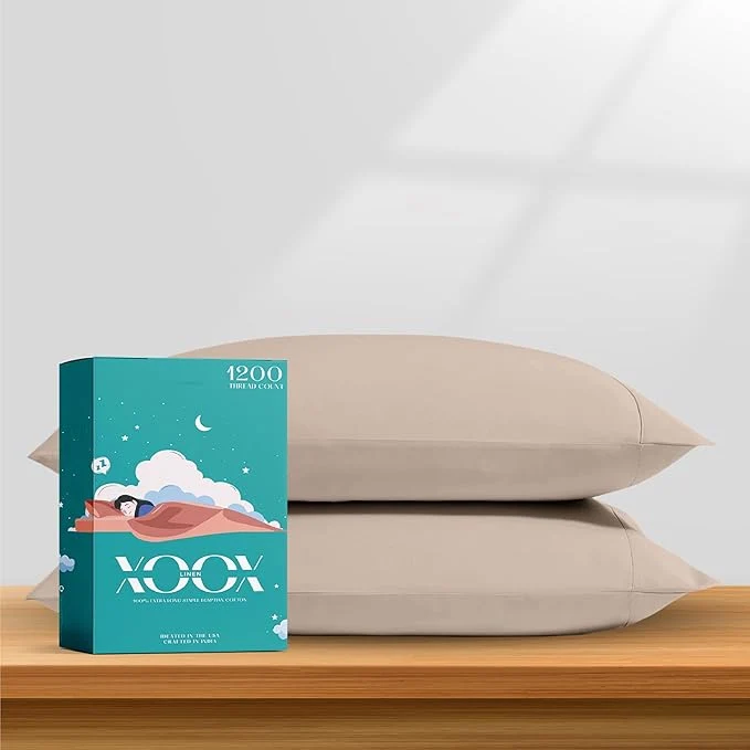 Secure XOOX Linen Egyptian Cotton Queen Pillow Cases Set of 2 Expertly Made