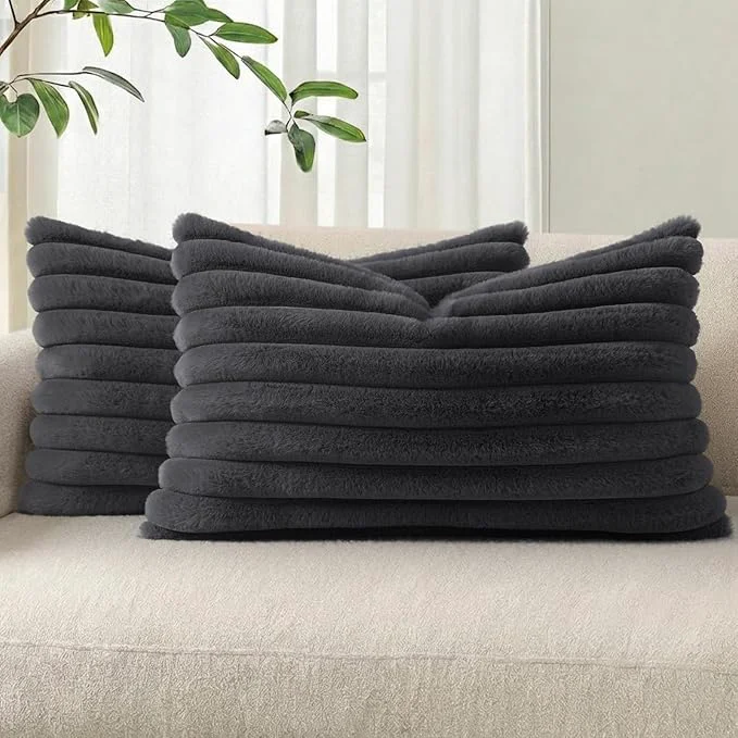 Comfortable Pallene Faux Fur Plush Lumbar Throw Pillow Covers 12×20 Set of 2 Luxury Soft Breathable