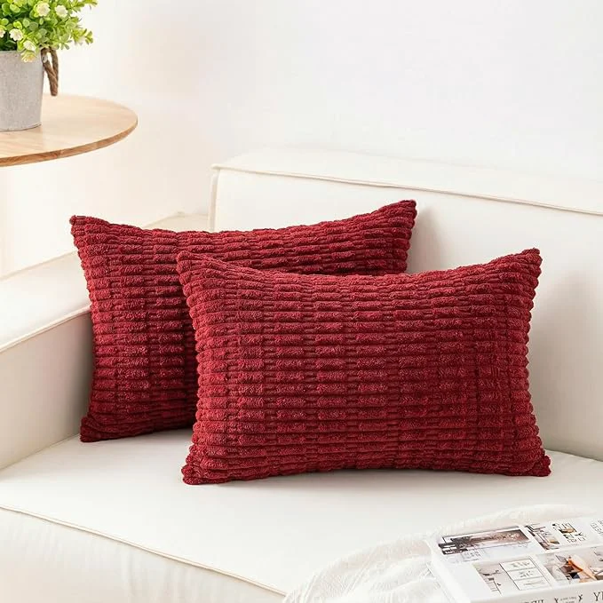 Carefully Designed Aegero Pack of 2 Corduroy Decorative Throw Pillow Covers 12×20 Inch Soft Excellent