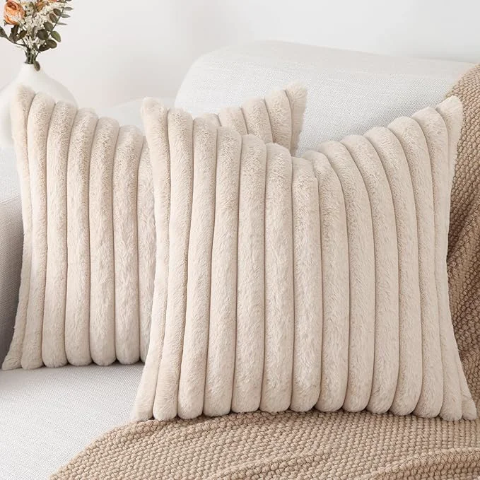 Green Pallene Faux Fur Plush Throw Pillow Covers 26×26 Set of 2 Luxury Soft Fluffy Certified