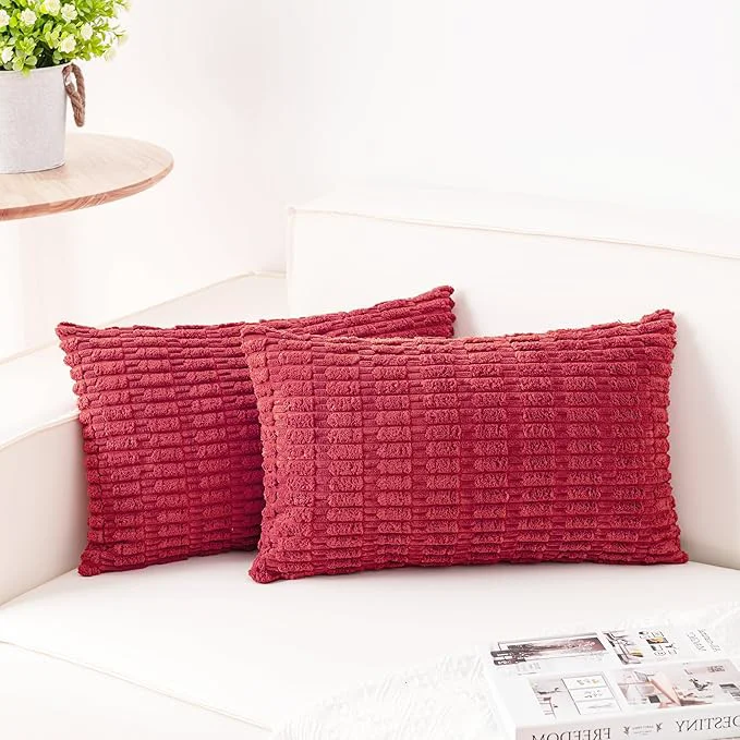 High-Quality Aegero Pack of 2 Corduroy Decorative Throw Pillow Covers 12×20 InchSoft Boho Healthy