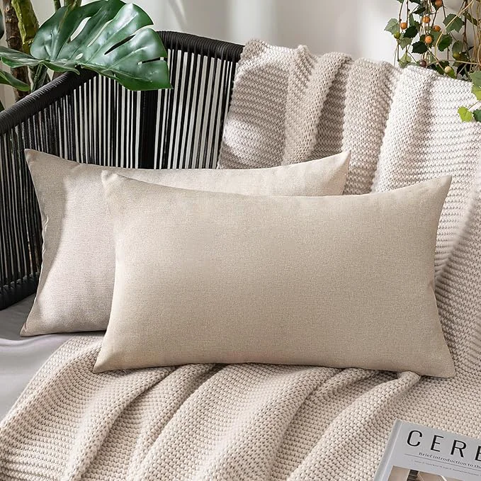 Minimalist MIULEE Pack of 2 Decorative Outdoor Solid Waterproof Throw Pillow Covers Faux Reusable